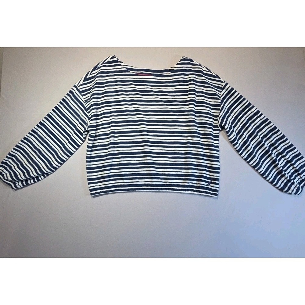 Nautica Womens Large Cropped Striped Boat Neck Top Blue White Short Length